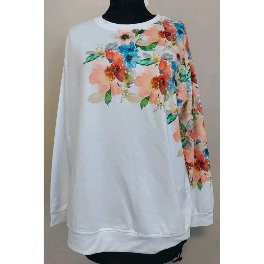 Pixie Lady White‎ Multicolor Floral Lightweight Long sleeve Sweatshirt Size 1X